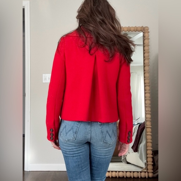 J. Crew Apple Red Double Breasted Cropped Pea Coat - Picture 2 of 10